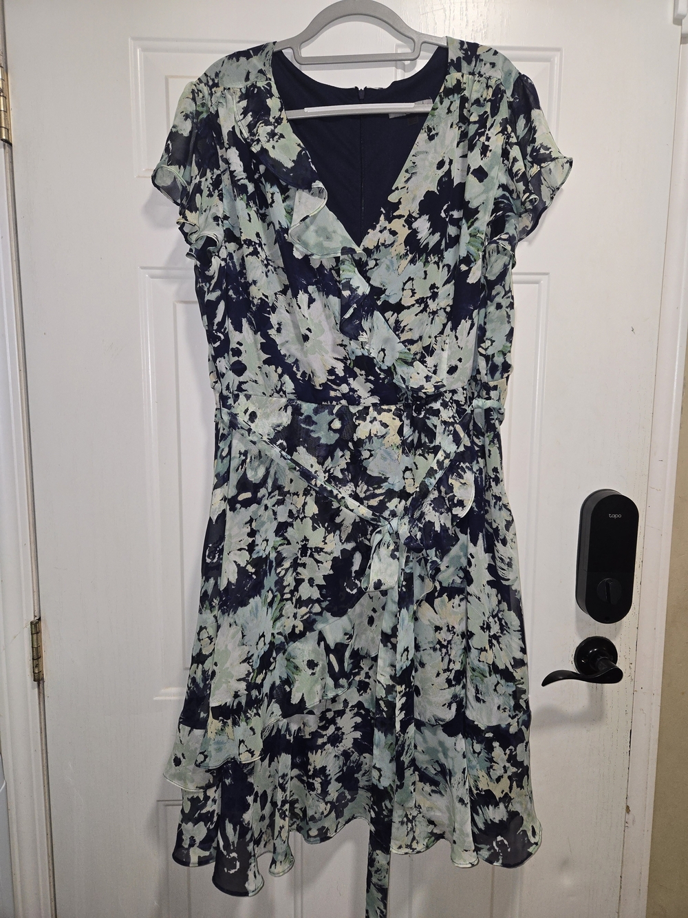 Danny & Nicole Navy and Mint Floral faux Wrap Midi Dress